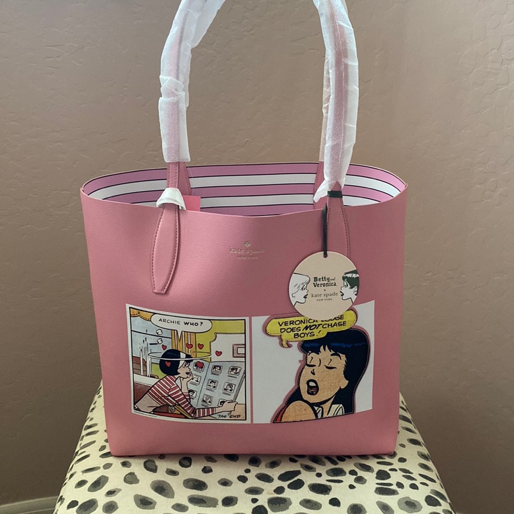 Kate Spade Pink Leather Reversible Archie Comics Tote